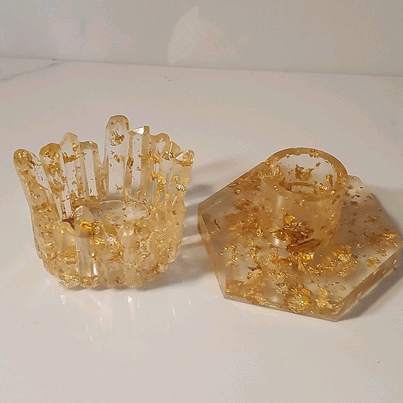 Gold Resin candle holder set